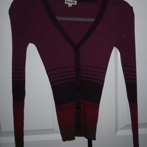 STAUD Deep Burgundy Cardigan